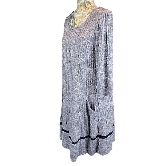 Chris McLaughlin Gray 3/4 Sleeve Ribbed Knit Fit & Flare Dress with Pockets - Picture 5 of 10